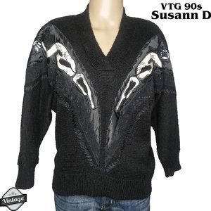 Vintage Susann D Oversized Knit Lace Gem Sweater